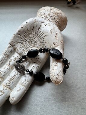 Sterling Silver & Black Onxy Beaded Bracelet. Artisan Toggle Clasp Statement